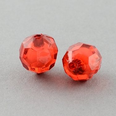 Akryylihelmi särmikäs pyöreä 11 mm "bead in bead" punainen, 10kpl