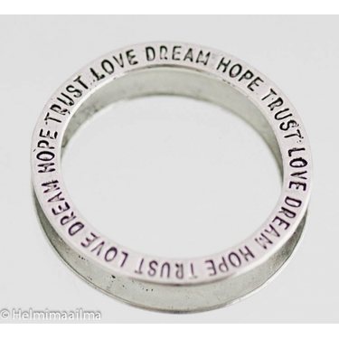 Metallihelmi / rengas "LOVE DREAM HOPE TRUST" antiikkihopea 35 mm, 1 kpl